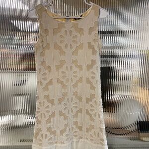 KAS New York Ivory Beige White Shift Textured Dress Size M Whimsy Boho Chic